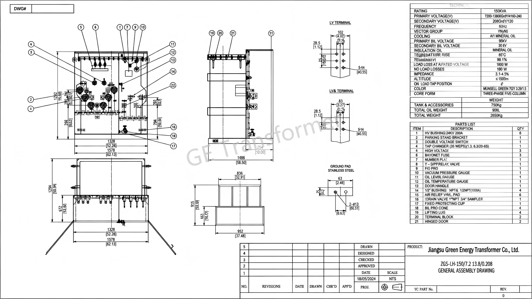 Three phase pad mounted transformer Drawing