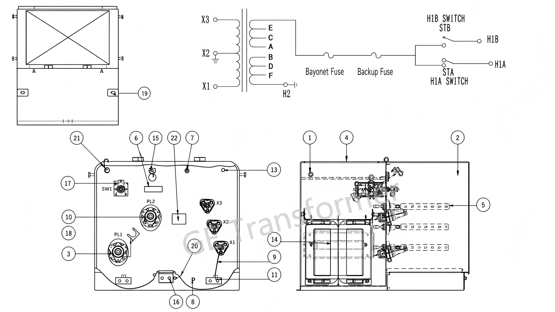 single phase pad mounted transformer Drawing